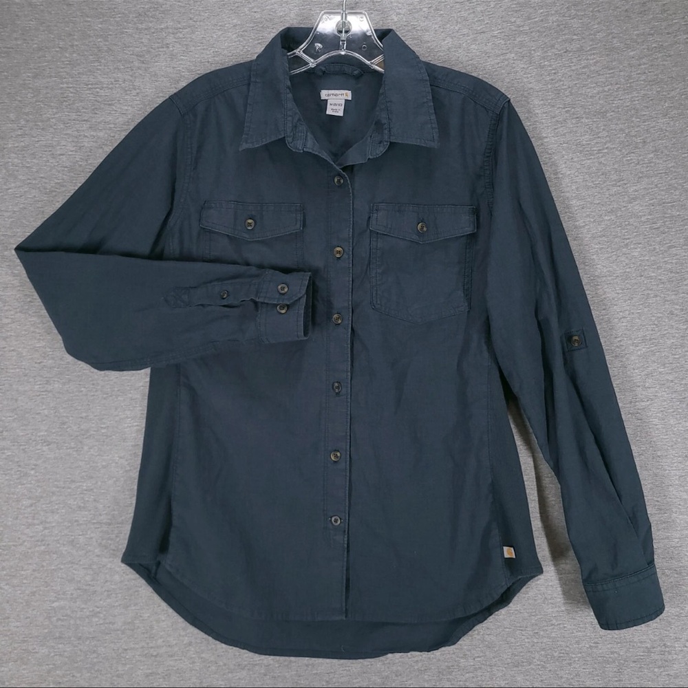 CARHARTT Blue Lightweight Button Tab Sleeves Shirt Jacket Women’s Sz 12-14